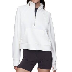 GapFit Scuba WHITE Quarter Zip Half Pullover Sweatshirt Bounce Fleece 1/4 Preppy